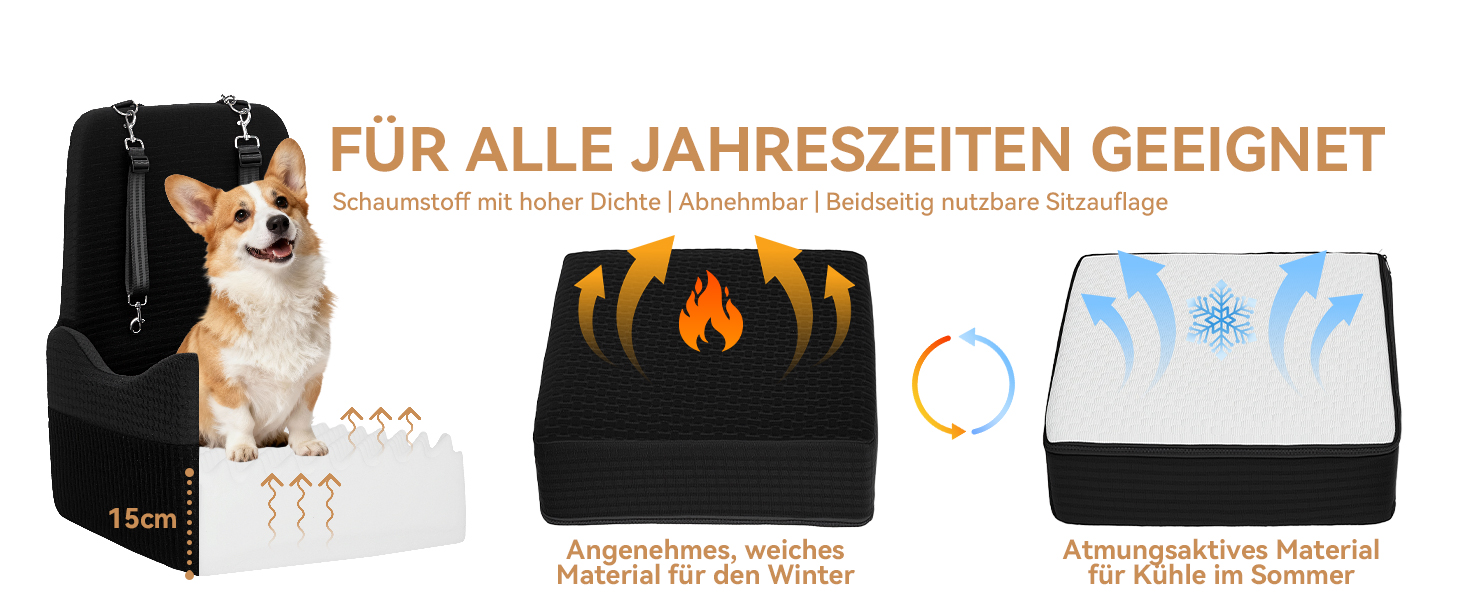 Автокрісло для собак PETSFIT до 15 кг – безпечне, з пам'яттю, 2 відділення, чорний/сірий