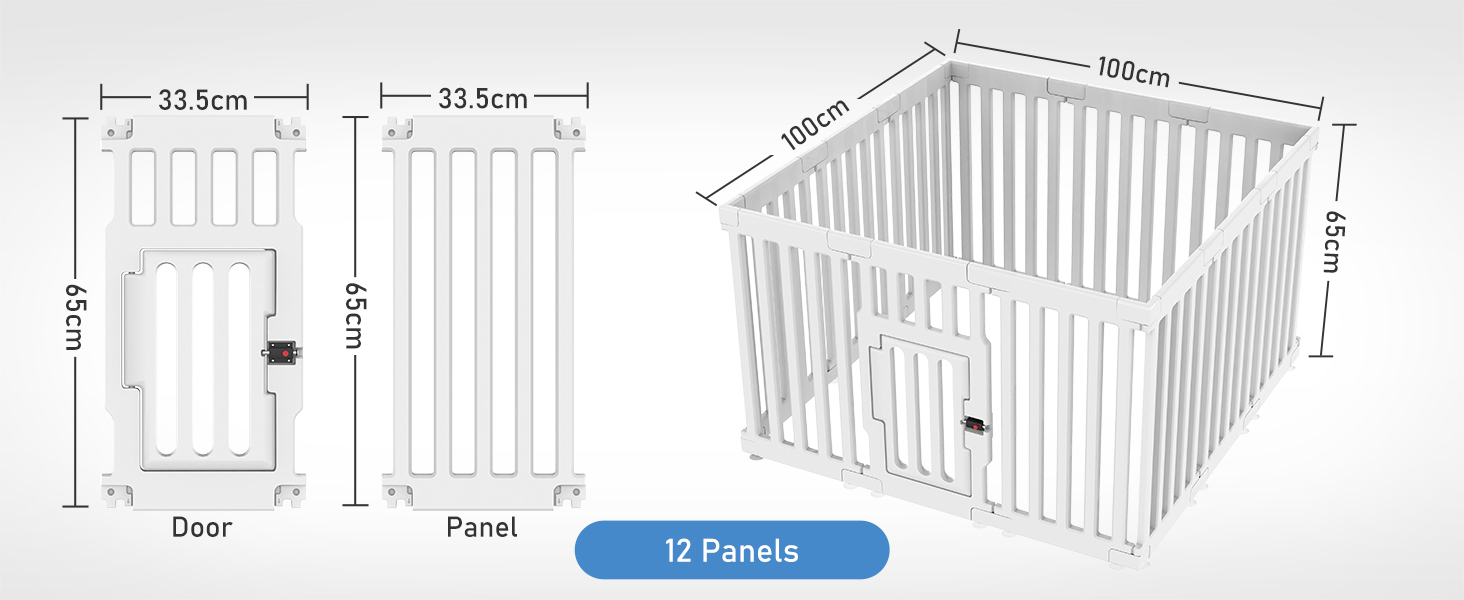 Клітка для цуценят FASRIOU Indoor 65 см, пластикове огородження для собак з антиковзкими присосками, вольєр для маленьких собак, 18 панелей (168 x 135 x 65 см), з окремими секціями