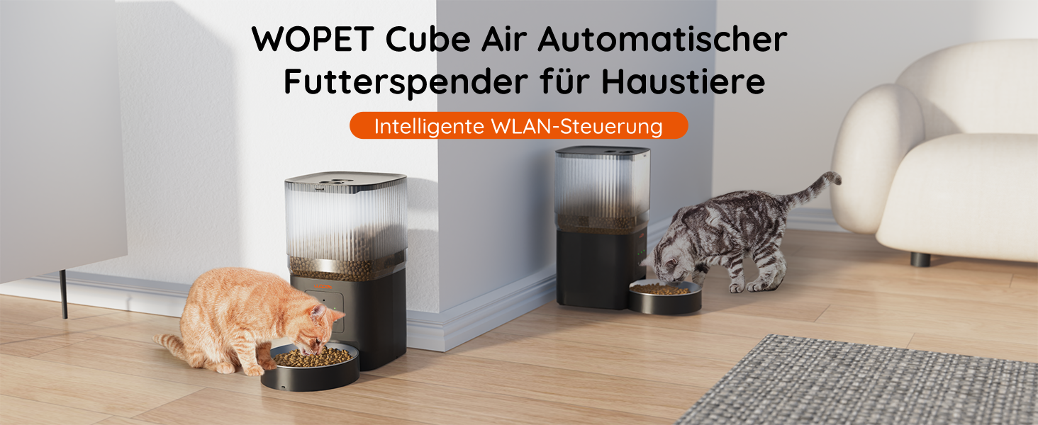 Автоматична годівниця для котів і собак WOPET 4L з Wi-Fi, керуванням через додаток, голосовим повідомленням, контрольованим повільним годуванням, до 10 прийомів їжі на день, чорна