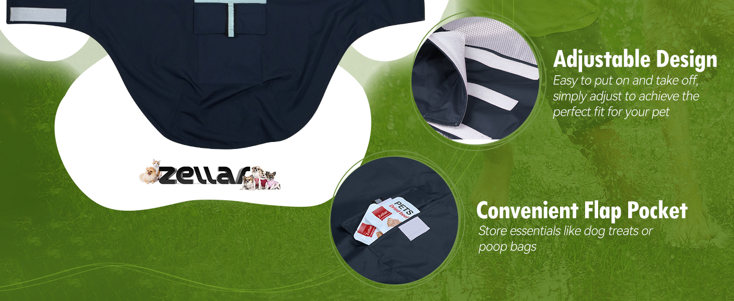 Дощовик для собак Zellar Hunderegenmantel з капюшоном, отвором для коміра та світловідбиваючими смугами, ультралегкий, дихаючий, 100% водонепроникний, синій, 6XL