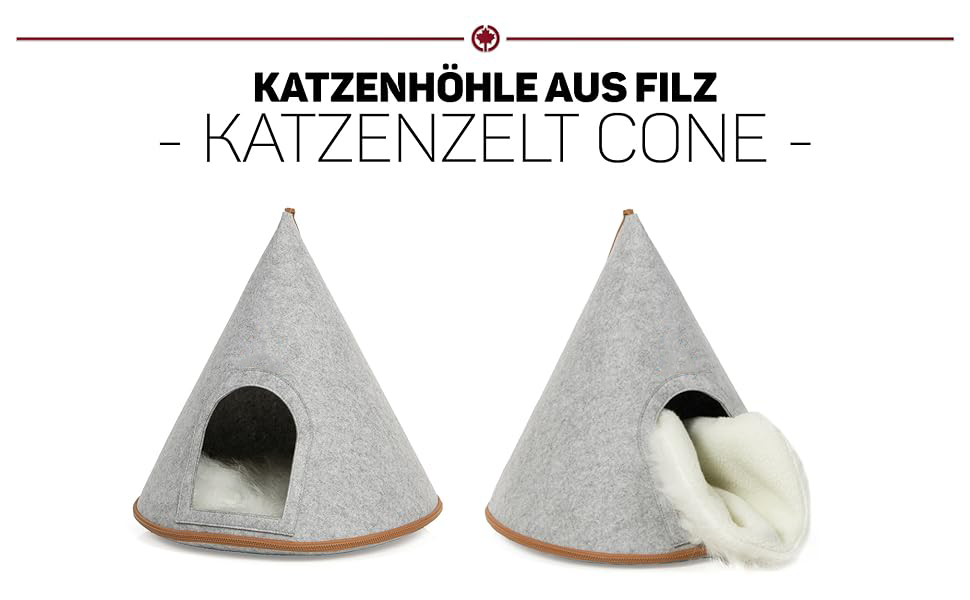 Котяче тіпі CanadianCat XL, фетровий намет для котів з м'якою подушкою, світло-сірий, 45x45x50 см