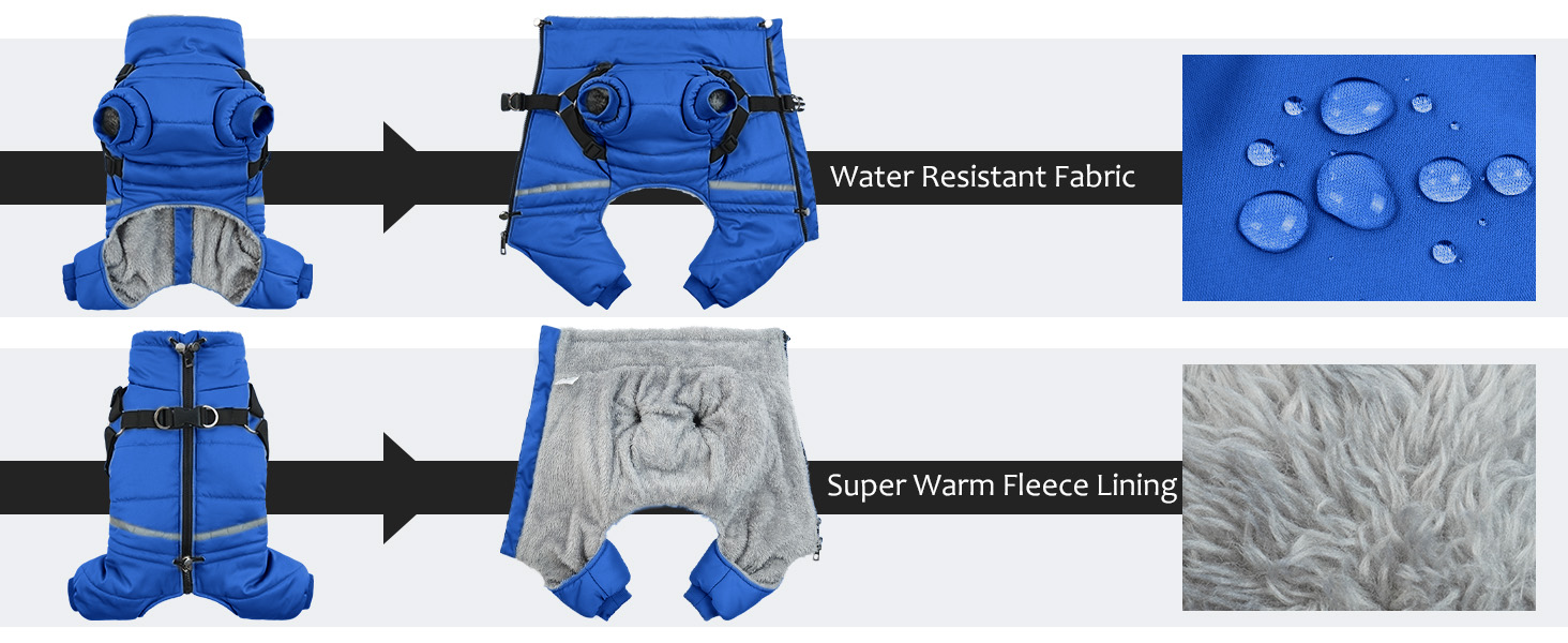 Водонепроникний теплий зимовий одяг для собак середніх порід - теплий комбінезон Onesie з шлейкою, зимова жилетка, теплий пуловер для собак з кільцями D (Синій, M)