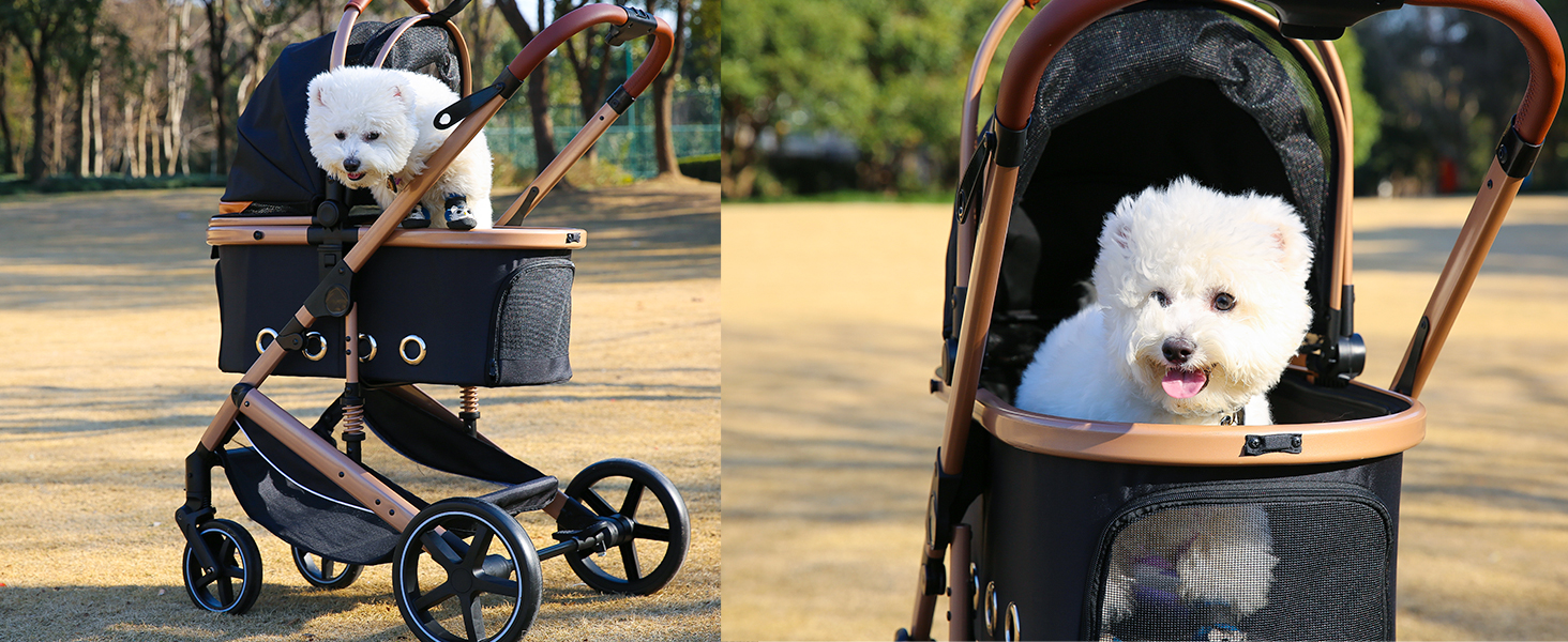 Візок для собак та котів EchoSmile 20 кг, 4-в-1, чорний: складаний, з колесами 360°, сітчастими вікнами