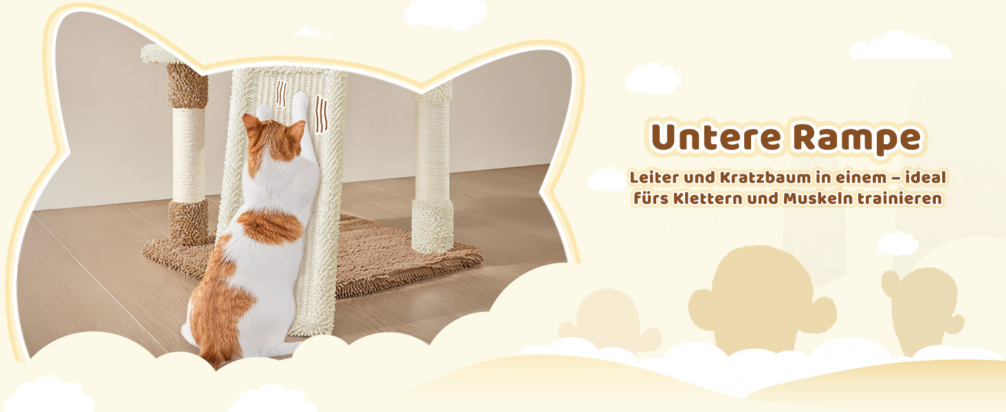 Дряпак для котів Yaheetech Kaktus, 106.5 см: стабільний, з оглядовою платформою та затишною печерею, оббитий сизалем, бежево-коричневий