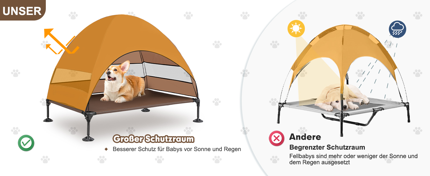 Лежанка для собак Snagle Paw з дахом, піднятий дизайн - стабільне ліжко для собак з антиковзними ніжками, широка тінь - водонепроникна для великих собак, для дому/на вулицю, кемпінг та сад, коричнева, 106 x 84 x 76 см