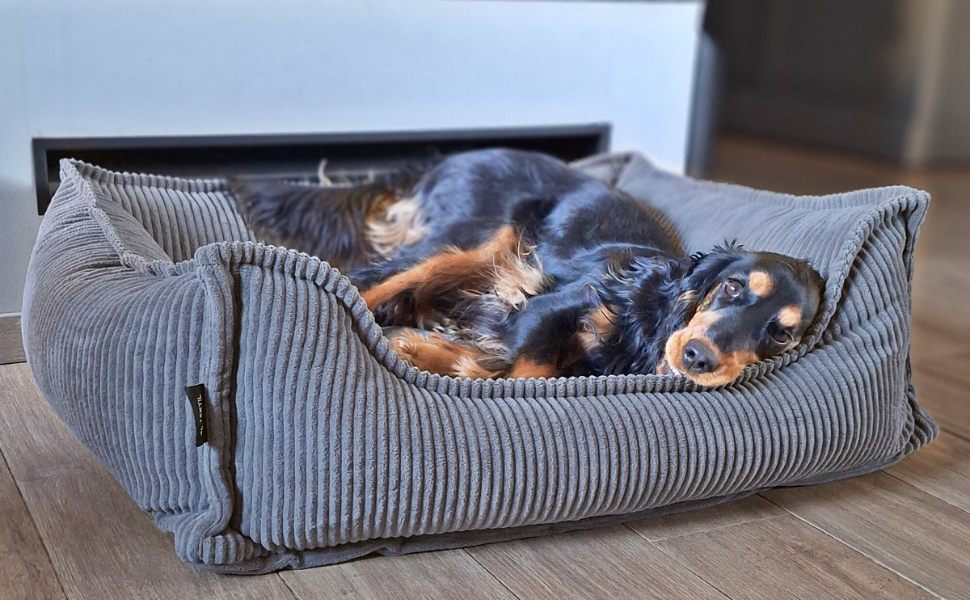 4L Textil М'яке собаче ліжко з корду Hugo Premium-LINE, ортопедичне для маленьких собак, з memory foam, бежеве, 60x40 см