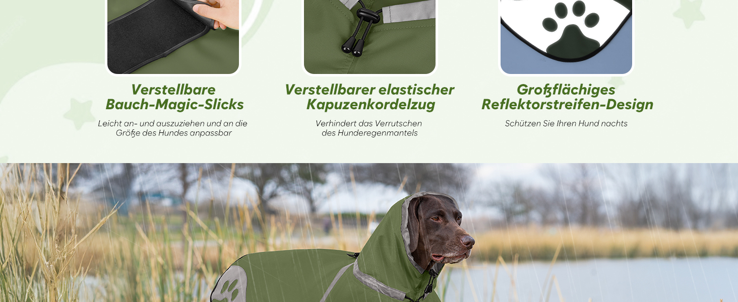 Водонепроникний дощовик для собак, дощова куртка з відбивачем, XL, армійсько-зелений