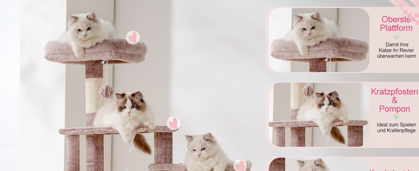 Котячий будиночок Heybly Kratzbaum HCT200SW: зручний когтетоп з будиночком, стійка конструкція 125 см (коричнево-бежевий)