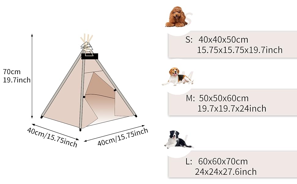 Палатка для тварин Tipi, будиночок для собак та котів з плюшевою подушкою, 60x60x70 см, коричневий