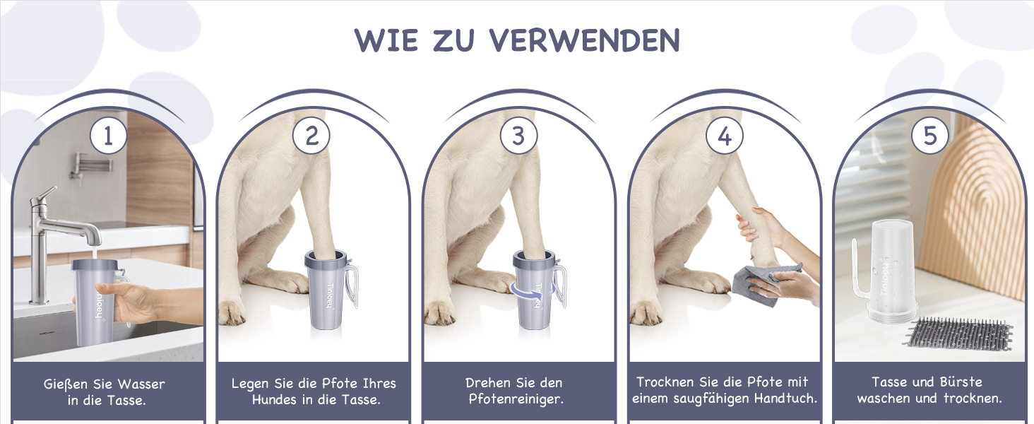 Очисник лап для великих собак Tinioey з ручкою | В комплекті 4 рушники та щітка для миття | Очисник лап для собак, аксесуари для собак великих порід (сірий)