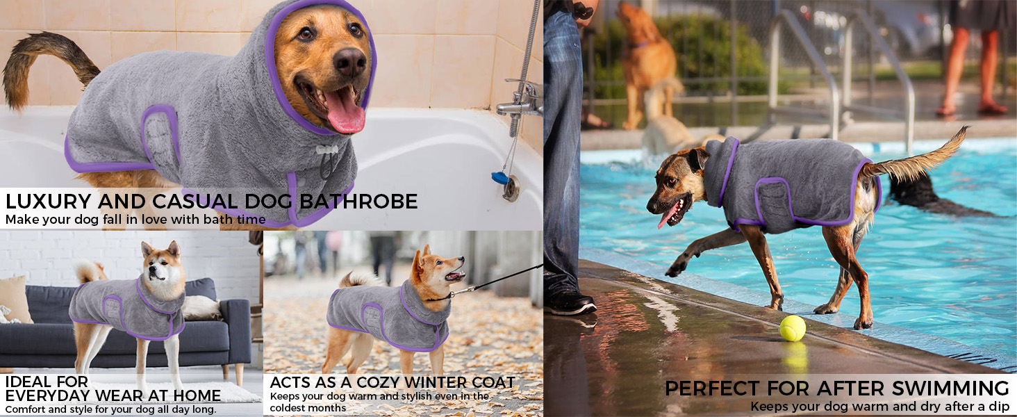 Рушник для собак, халат для собак маленьких, середніх та великих порід, швидковисихаючий рушник з мікрофібри, халат для собак з клямками та регульованими стяжками (XS, сірий)