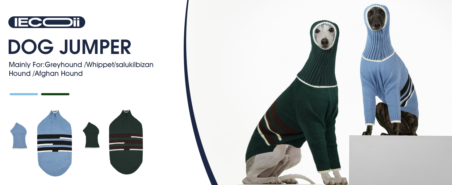 Пуловер IECOii для собак з навушниками, теплий зимовий костюм для грейхаундів, курчаків, віппетів, блакитний, розмір M