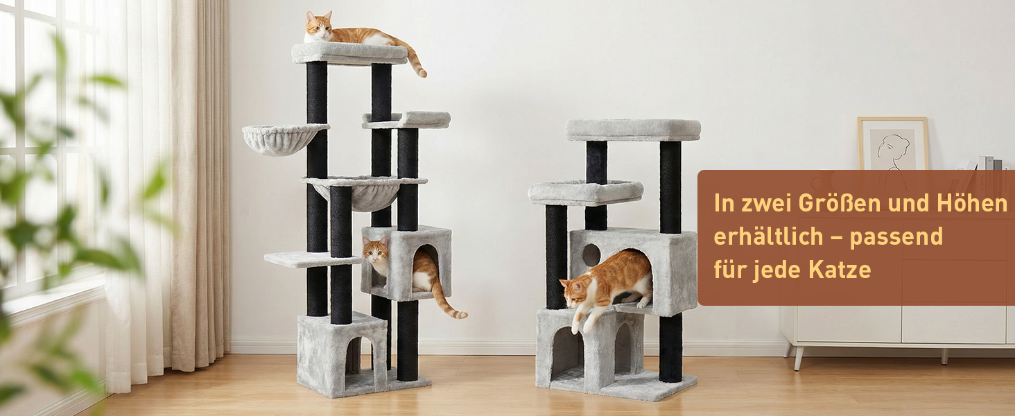 Великий котячий будиночок Kratzbaum Groß: 164 см, для великих котів (Maine Coon), стабільний, з гамаком, платформами та печерею