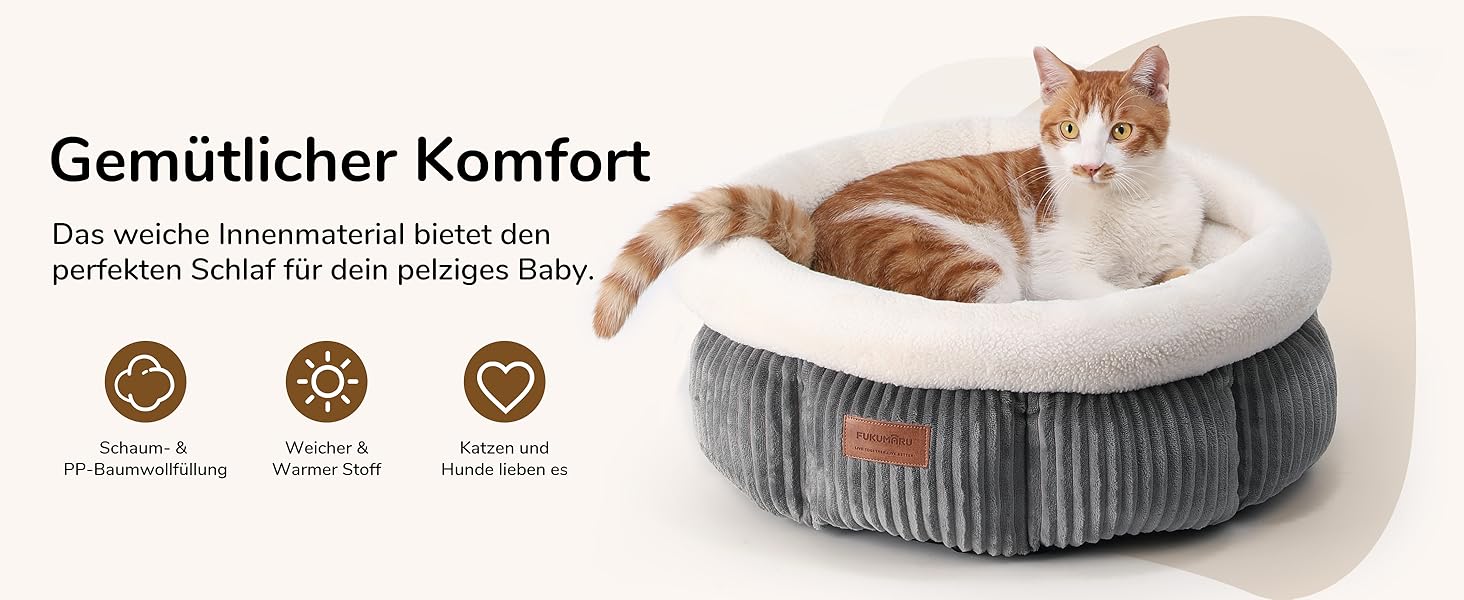 Ліжко для кота FUKUMARU, 48x48x20 см, сіре, м'яке, з бортиками