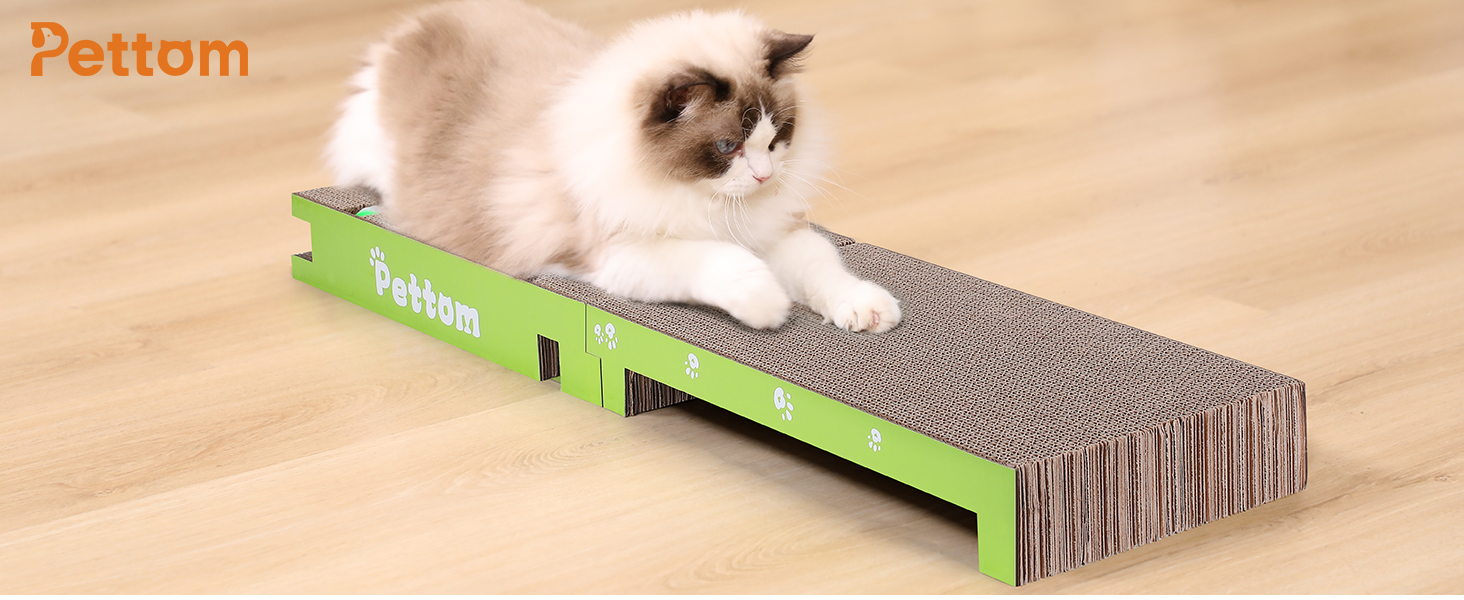 PETTOM Кігтеточка для котів з м'ячиком, з картонної коробки, 66*30 см, двостороння, 43*24*6 см