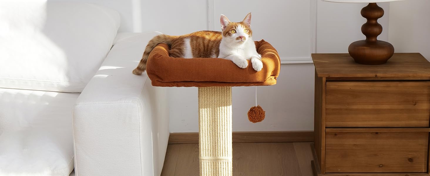 Високий котячий будиночок FUKUMARU з платформою 46x36 см, з натурального сизалю та масивного дерева. XL