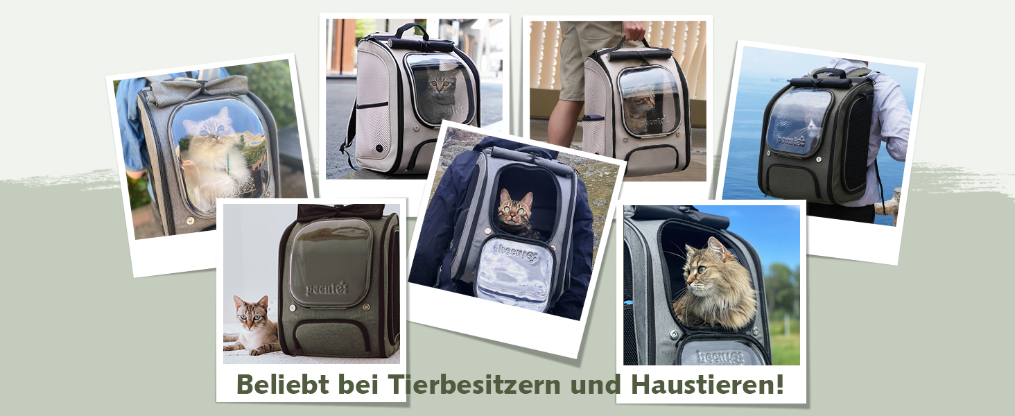 Пекют Рюкзак-переноска для кота з віконцем-бульбашкою, великий (32x26x42 см, хакі)