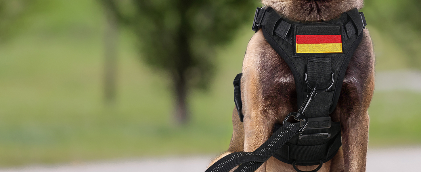 Шлейка для собак Rabbitgoo великих порід, без натягу, тактична з MOLLE, металеві пряжки, дихаюча, військова, чорна, L