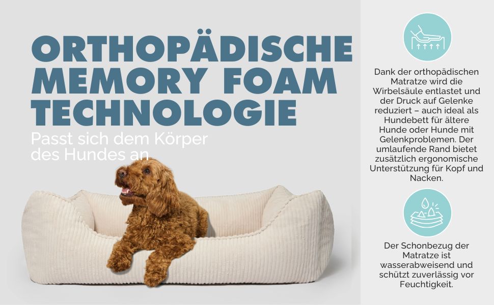 Ортопедичне ліжко для собак Антон | Ліжко-кошик для середніх та великих собак (Бежевий, 105x75 см)