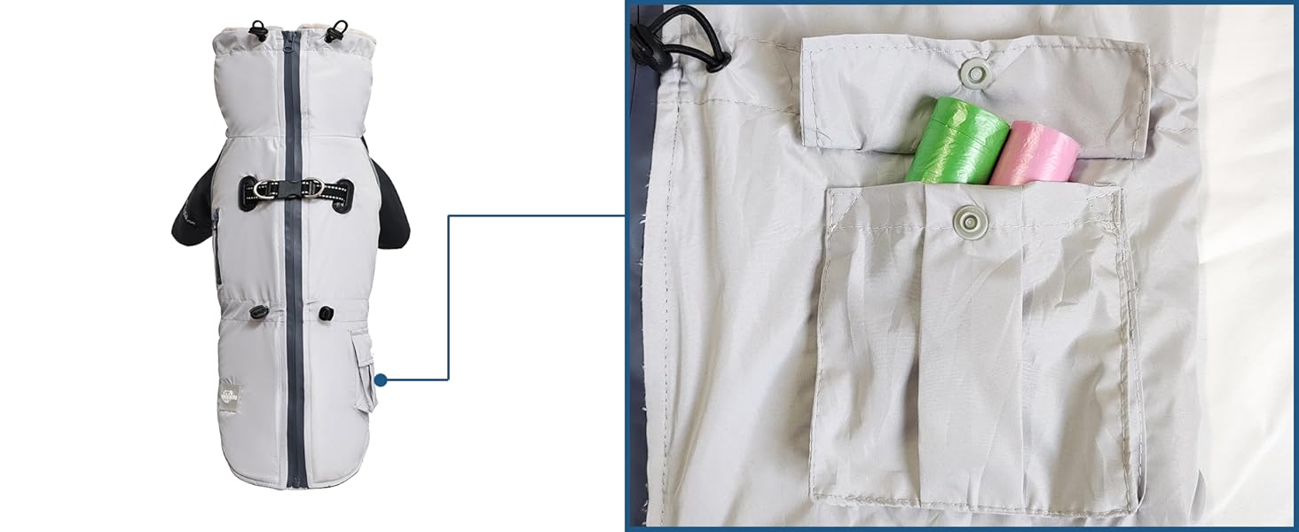 Теплий водонепроникний жилет для собак середнього та великого розміру з кільцем для повідка та кишенею. Зимовий костюм для собак, в'язаний фліс, захист від вітру та снігу, сірий, XL