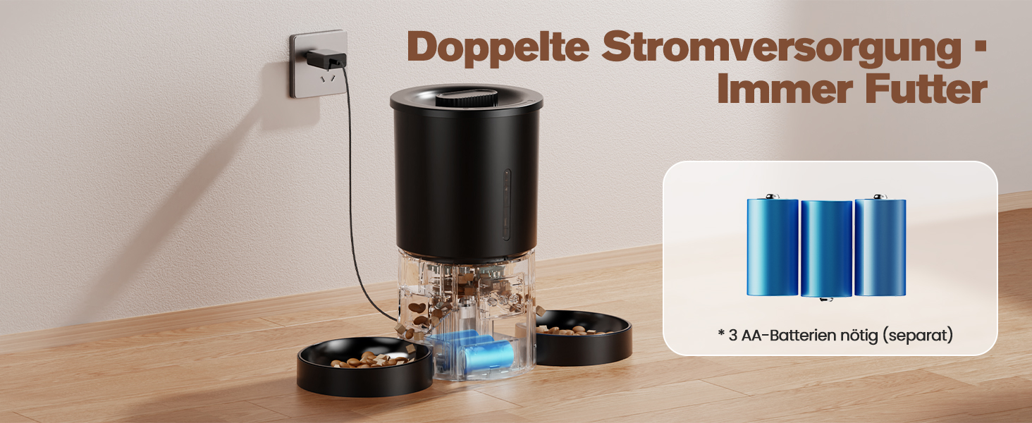 Автоматичний годівниця для котів AONBOY з двома мисками та Wi-Fi: 5L, таймер, для сухого корму, чорна