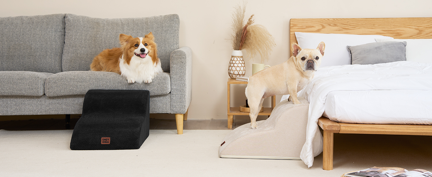 Сходинки для собак EHEYCIGA: компактні та зручні для маленьких собак, 40 см заввишки, 3 сходинки, з миючим покриттям та антиковзким покриттям, бежевий колір (40 x 57 x 40 см)