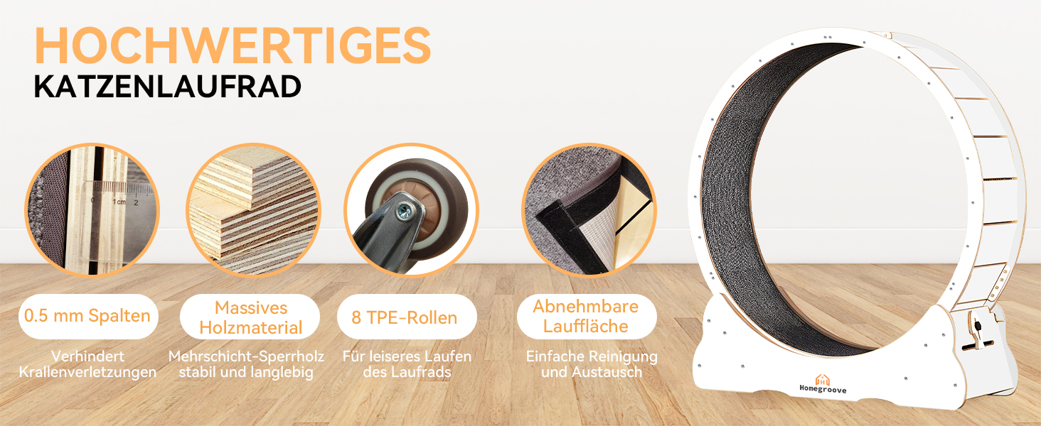 Катання для котів Homegroove, 113 см - біле, XL. Бігове колесо для котів знімним килимком для схуднення та здоров'я