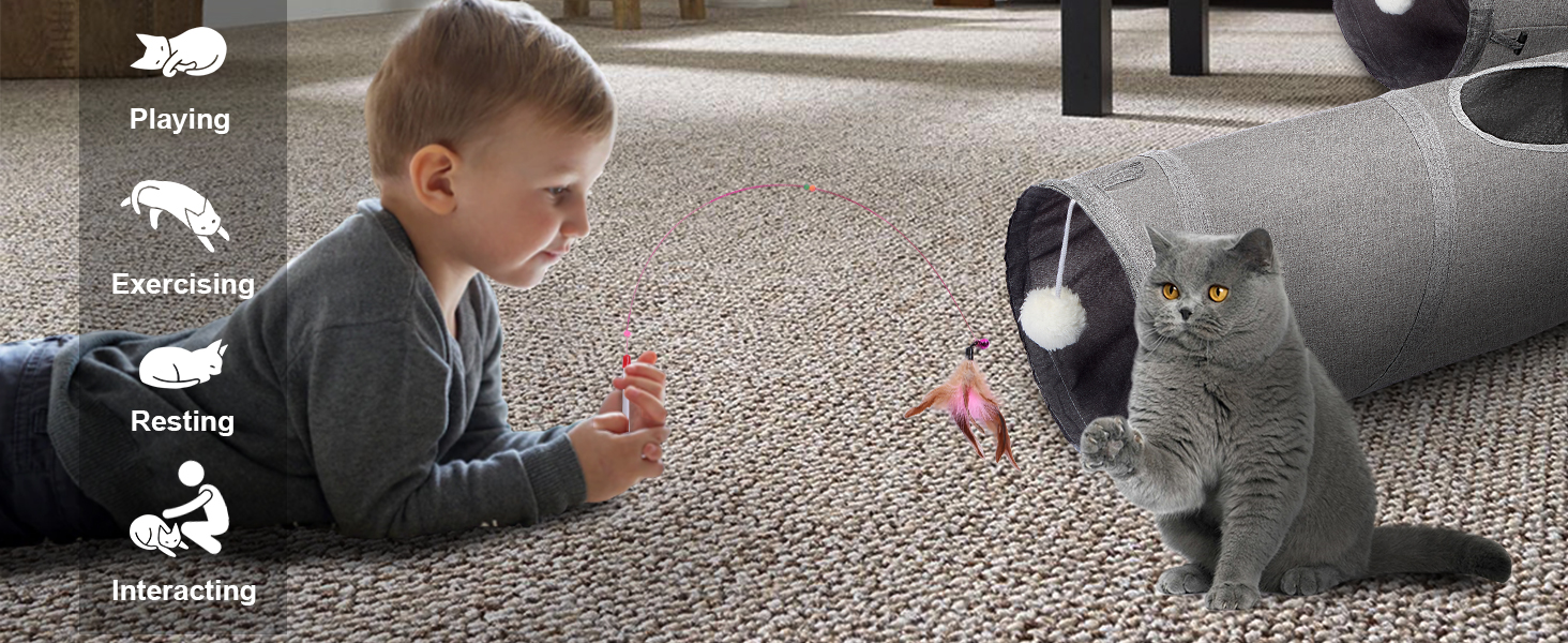 Котячий тунель Ownpets у формі кактуса, міцний складний тунель з оксфордської тканини для котів, інтерактивний ігровий тунель з іграшкою-вудкою, для дому