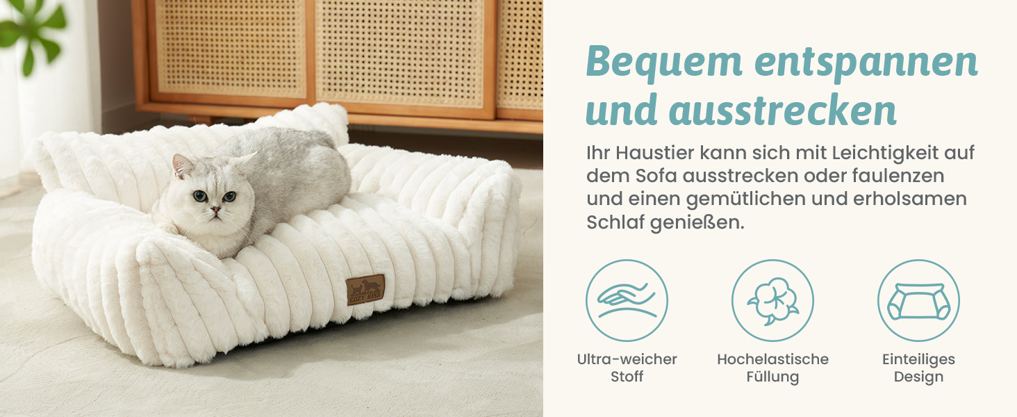 М'яке ліжко для котів COZY KISS, 65x44x30 см (Сірий) - для великих котів та маленьких собак, з антиковзаючою основою