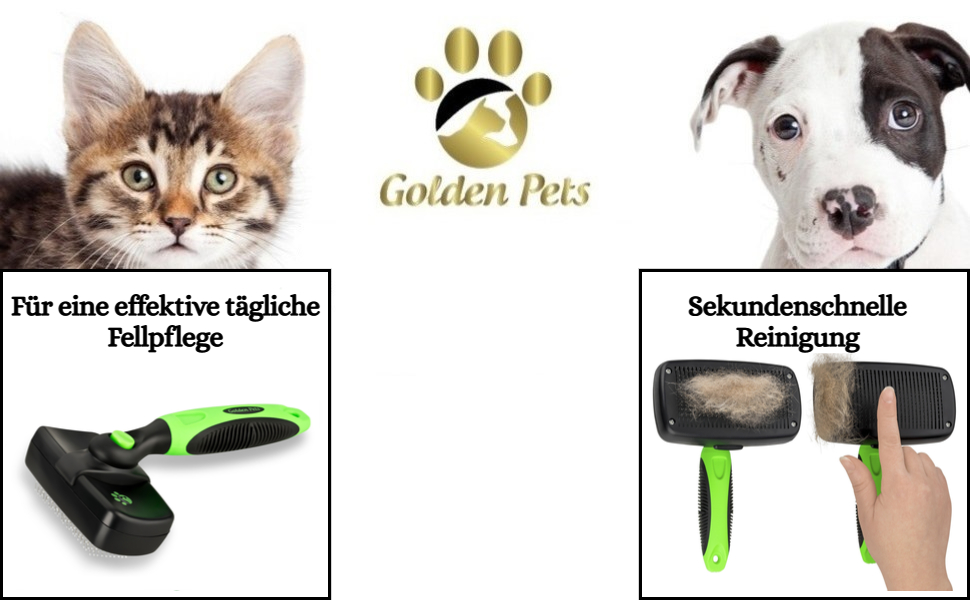 Щітка для собак та котів Golden Pets з автоочищенням. Підходить для короткої та довгої шерсті, для тварин різних розмірів. Швидке очищення та догляд + посібник.