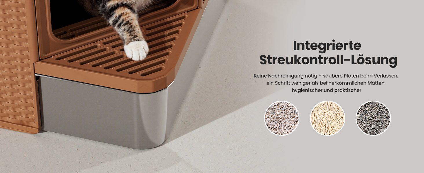 Торгова лоток для котів Gardner Pet з кришкою, великий, з висувним піддоном, сучасний дизайн плетіння ротангу, з фільтром з активованого вугілля, 50 x 50 x 50 см, базова версія