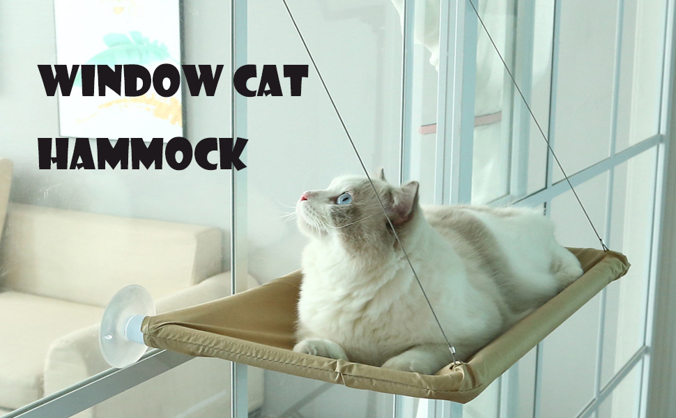 Крісло-гамак для котів JinRui-T на вікно, безпечне сонячне ліжко, міцні присоски, кріплення на вікно, до 13,6 кг (Хакі)