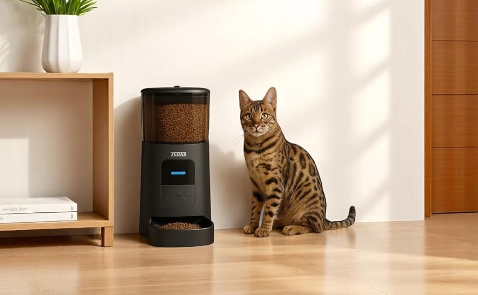 Автоматичний годівник для котів та собак Zedar A600 з контролем через APP, 6 літрів, нержавіюча сталь, чорний