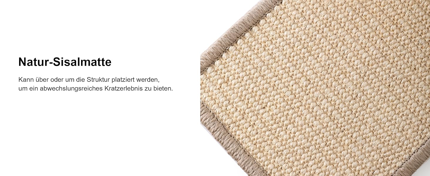 Драбина-кіготь для котів FUKUMARU, 4 яруси, до стелі (251-274см), кріпиться до стіни, з джутової тканини та зручною гамаком, бежева