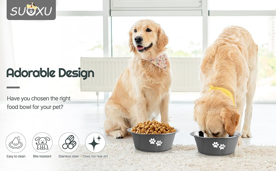 Набори мисок для собак SUOXU з нержавіючої сталі (1560 мл, 2 шт.) з неслизьким дном для собак та котів, великих, середніх та маленьких порід (сірий)