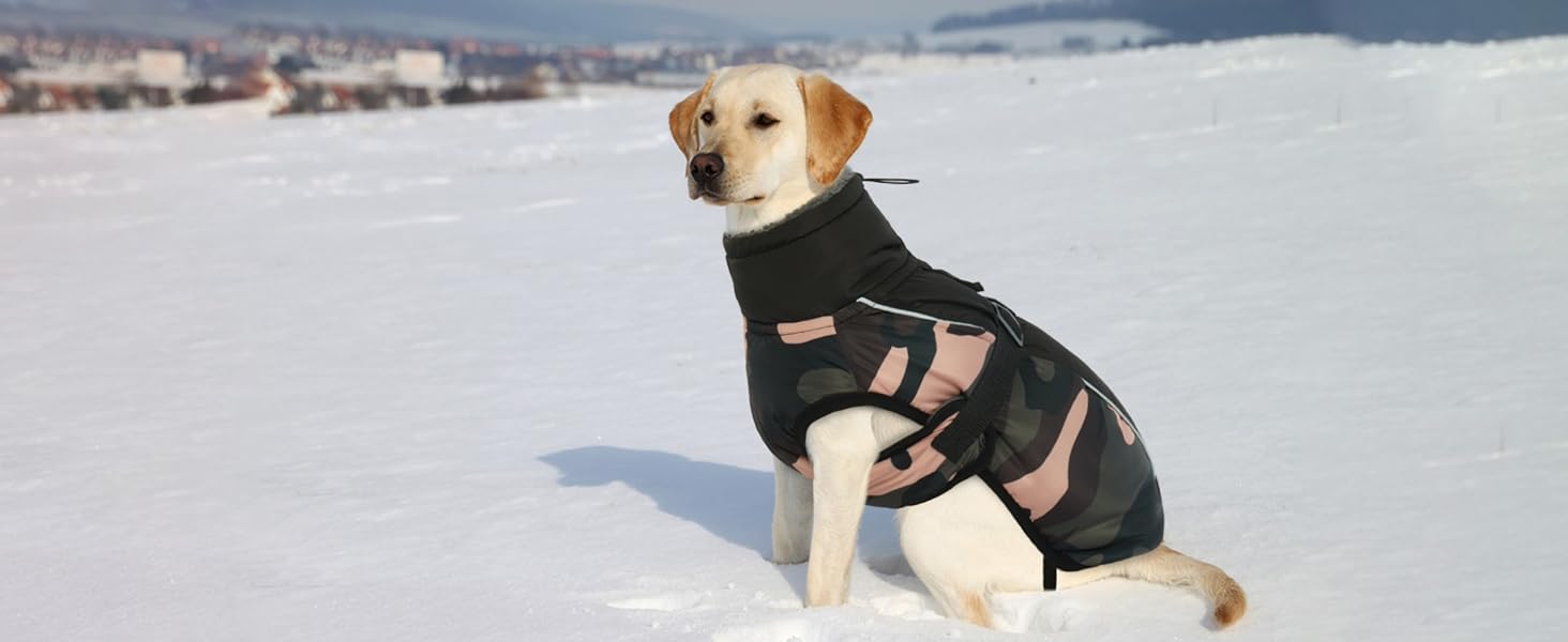 Водонепроникний зимовий теплий одяг для собак - куртка для маленьких, середніх та великих собак. Теплий одяг для собак з безпечними світловідбиваючими смугами для Лабрадорів, Чихуахуа, Французьких бульдогів. Зелений камуфляж