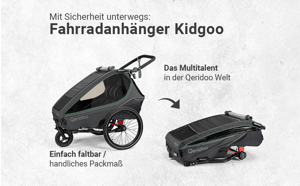 Qeridoo Kidgoo 2: Причіп для велосипеда на 2 дітей з підвіскою та ARS, коляска-візок, дитячий велопричіп, вантажний відсік 45L, Ivy Green