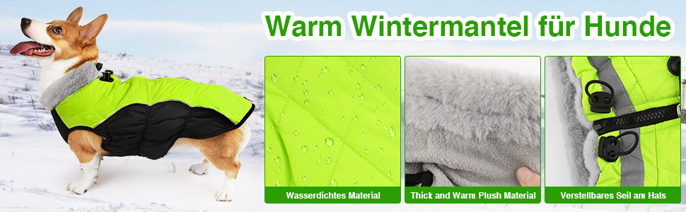 Зимова куртка для собак, водонепроникна, тепла, м'яка, вітрозахисна. З облаштуванням для повідка, світловідбиваюча, з блискавкою та регульованою застібкою. Для малих та середніх собак (Зелений, XL)