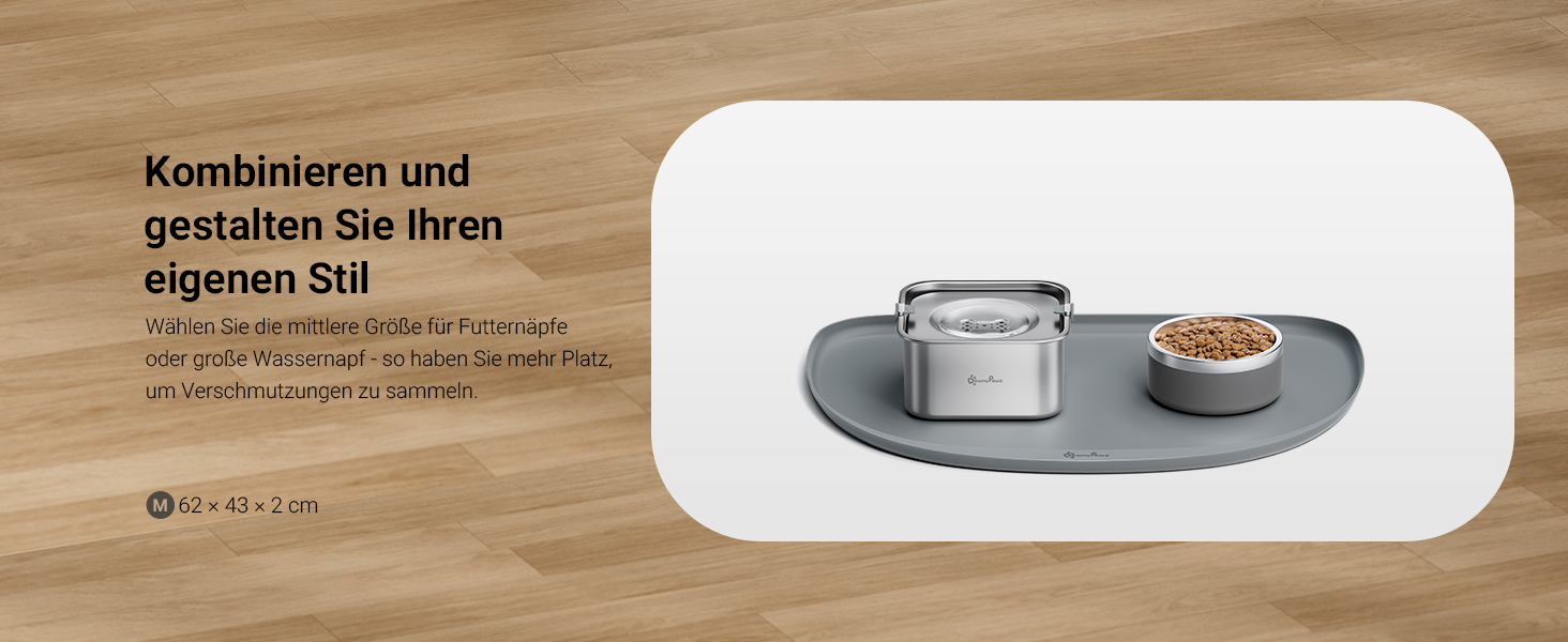 Підкладка під миску для котів DownyPaws, силіконова, 62 x 43 см, сіра. Захист від розливу води та корму, легко миється, BPA-free