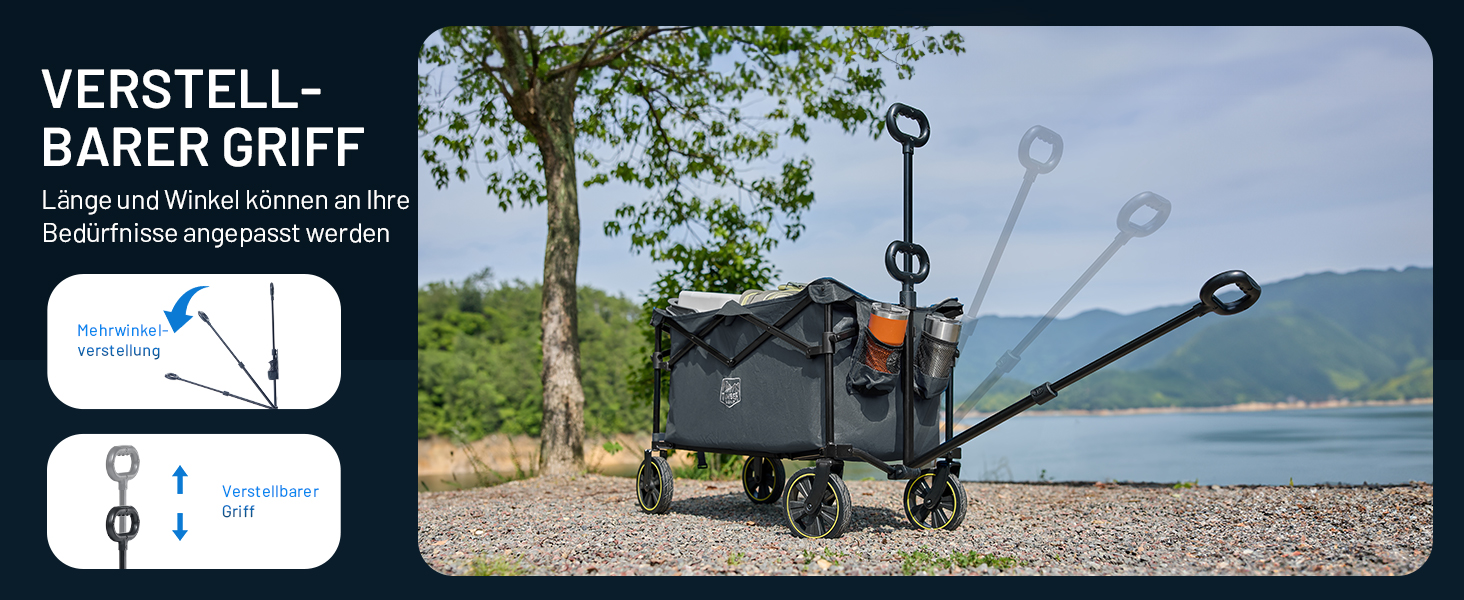 Болерваген Timber Ridge 200L складний з підстаканником, для саду, кемпінгу, покупок. Витримує 100 кг (сірий)