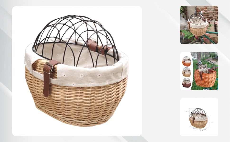 Плетенний кошик для велосипеда, для собак та котів, переноска для домашніх тварин, передній кошик з металевим покриттям