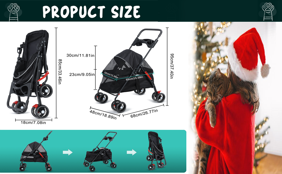 Дитяча коляска для домашніх тварин (собаки, коти), складна туристична коляска, коляска-біговик для котів та собак з підстаканником, регульованим капюшоном та великим кошиком, 1 комплект