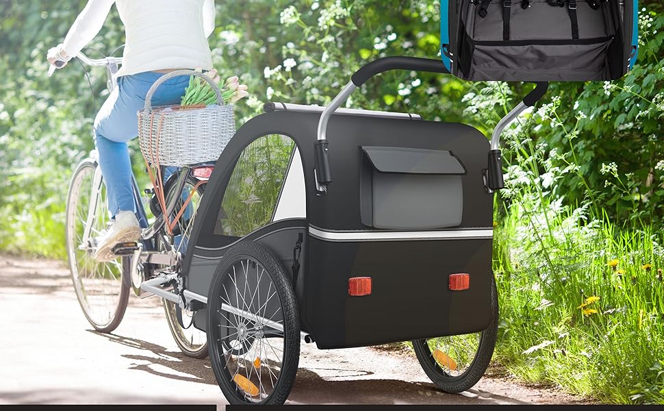 Дитячий велопричіп KESSER Sport-RX 2в1 (вело-та прогулянка) для 1-2 дітей, до 40 кг, з рефлекторами та триточковим ременем безпеки, чорний