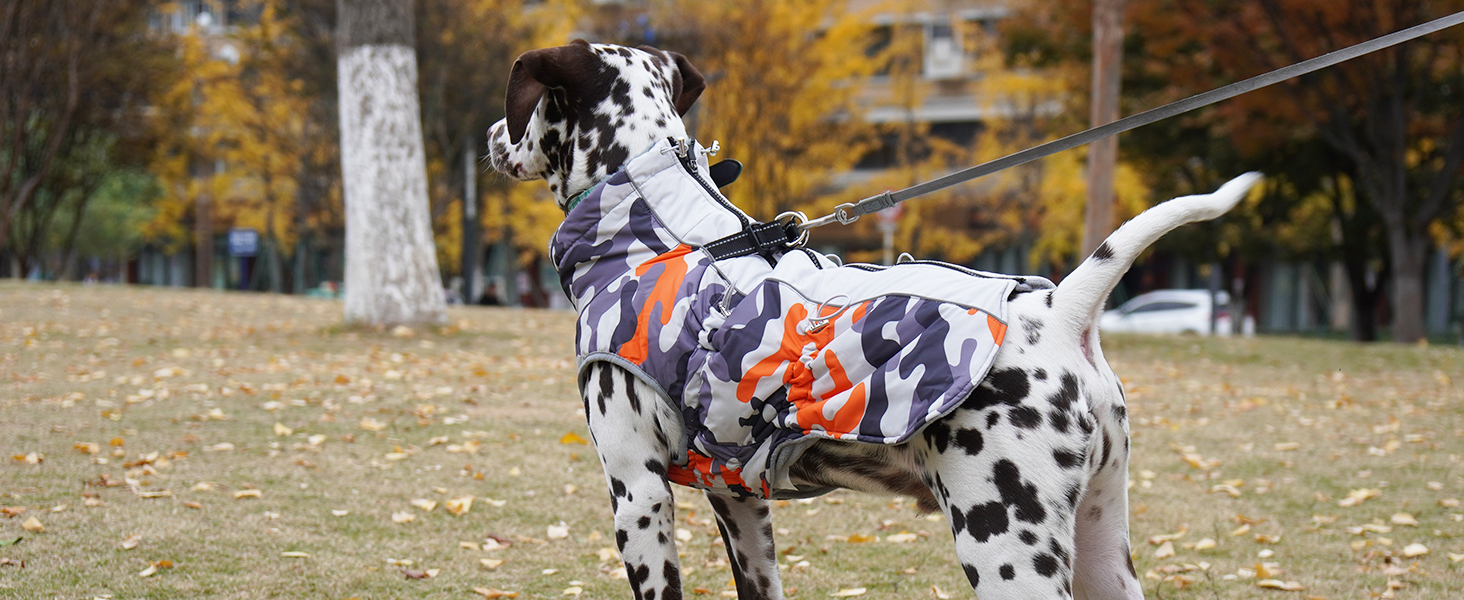 Водонепроникний зимовий одяг для собак, теплий куртка для собак з отвором для шлейки, для малих, середніх та великих собак, військовий камуфляж, з світловідбиваючими смугами, блискавка, XL