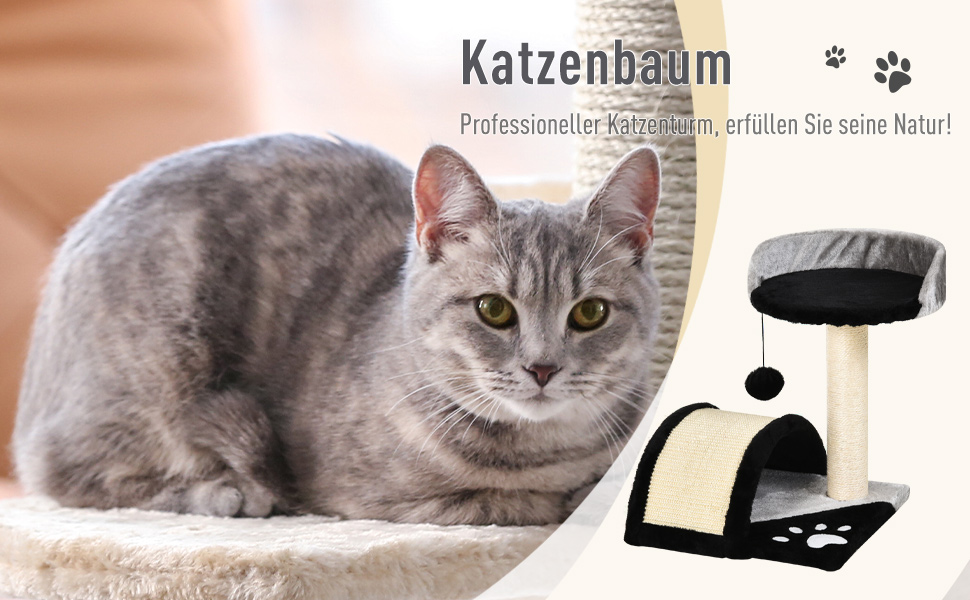 Кігтеточка для котів PawHut - кігтеточка-дерево з іграшками, чорна, 35,5 x 37 x 46 см