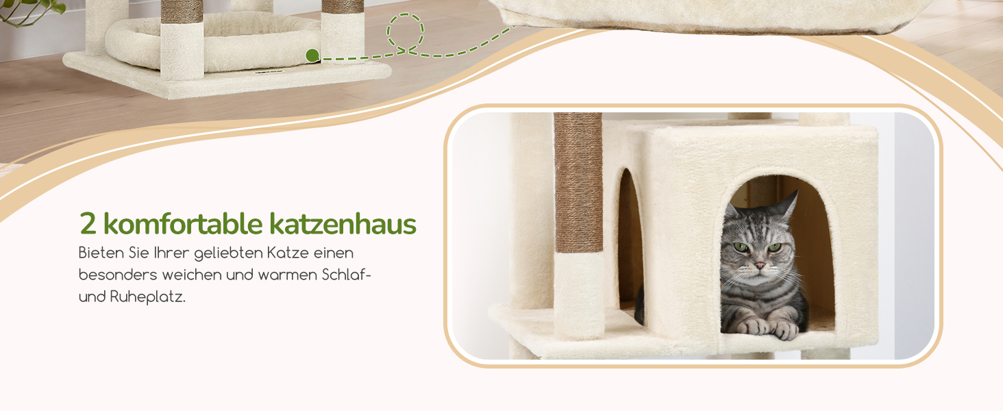 Драбина-кіготь Globlazer для котів та собак, 189 см, XXL, бежевий. 2 будиночки, 2 сидіння, кошик, килимок з сизалю, лежанка для собак