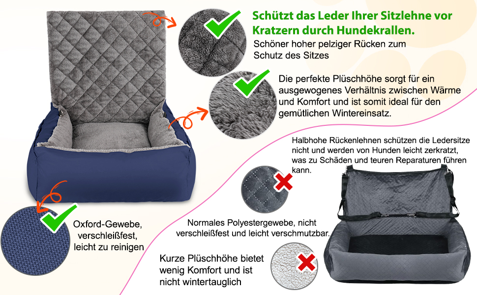 Автомобільний лежак для собак маленьких та середніх порід – м'який плюшевий лежак з кишенею для зберігання, стійкий до подряпин, для заднього та переднього сидіння, з ременем безпеки, блакитний, колір 03