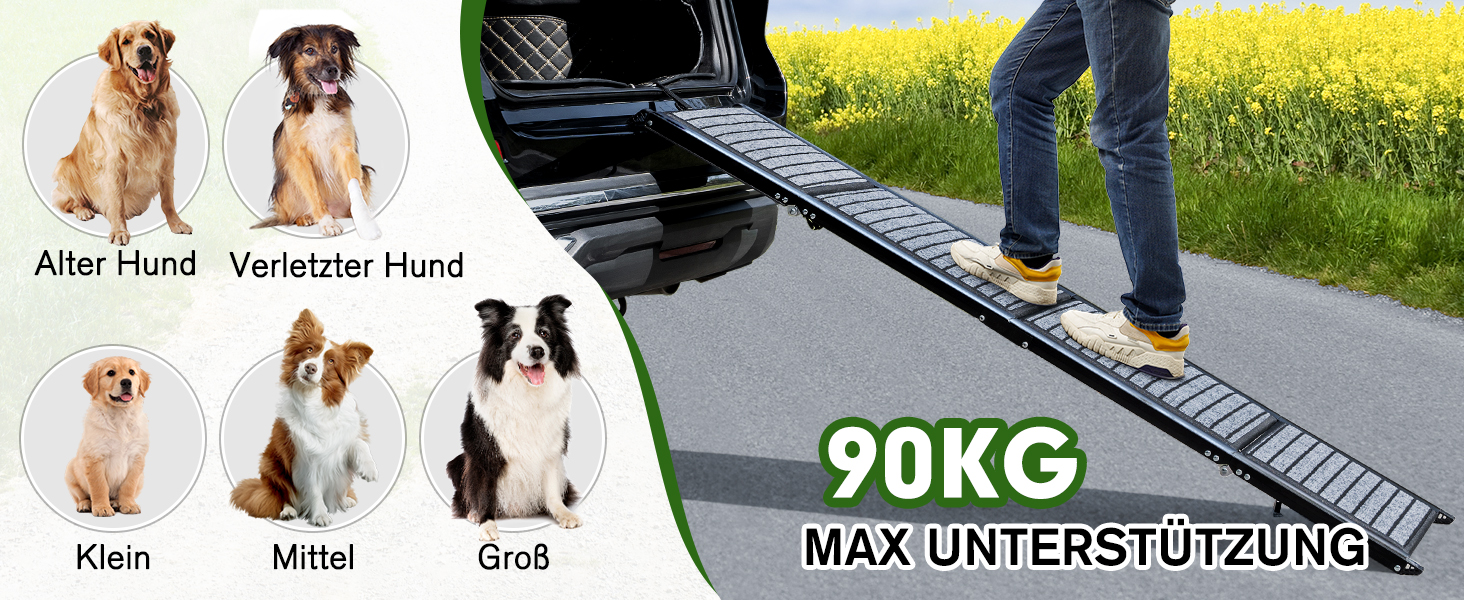Рампа для собак у машину, складана, 160 см, з антиковзким покриттям, для легкових автомобілів, вантажівок та SUV, до 90 кг