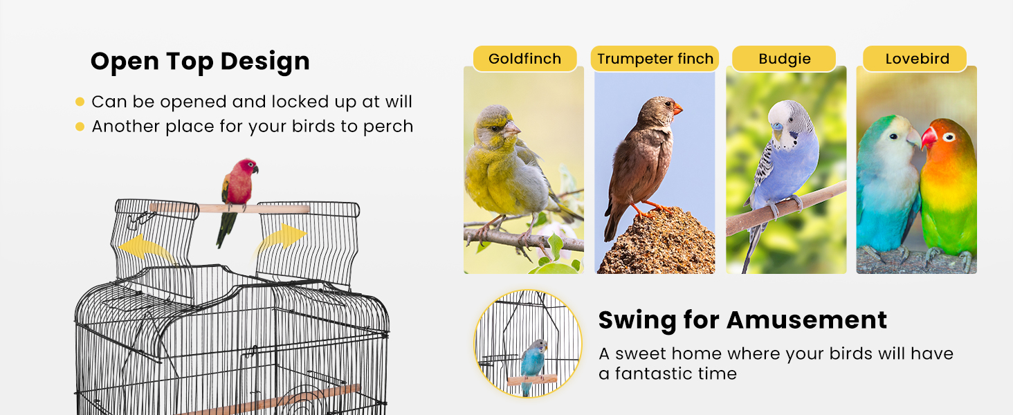 Клітка для птахів VIVOHOME 162 см з ігровим дахом та роликовим стійкою, для хвилястих папужок та канарів, з платформою та аксесуарами
