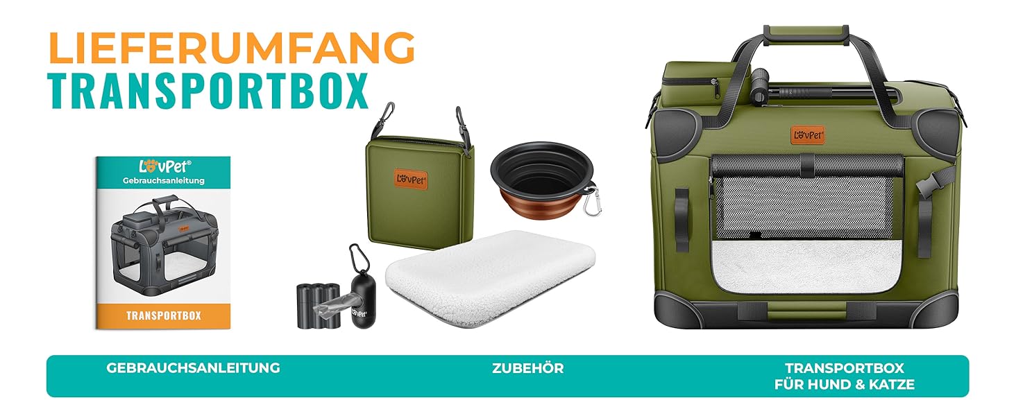 Транспортна переноска для собак та котів M 60x42x44см | Переноска для тварин Khaki | З мискою та плечовим ременем